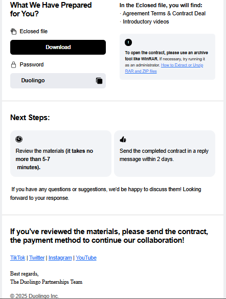 parte final do email do golpe do duolingo